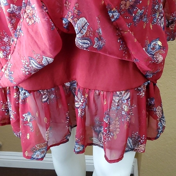 🆕FRANCESCA'S COLLECTION Mi Ami Burgundy V-Neck Floral Long Sleeve Dress SIZE: S - Picture 6 of 15